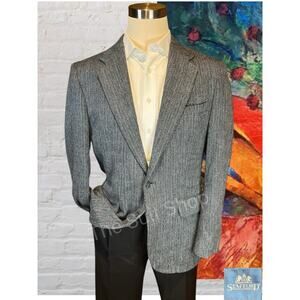 Stafford Mens 40L Gray Silver Black Herringbone Sport Coat Blazer Jacket